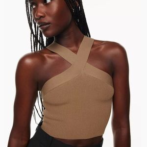 Aritzia Babaton Sculpt Knit Criss Cross Crop Top in Saville